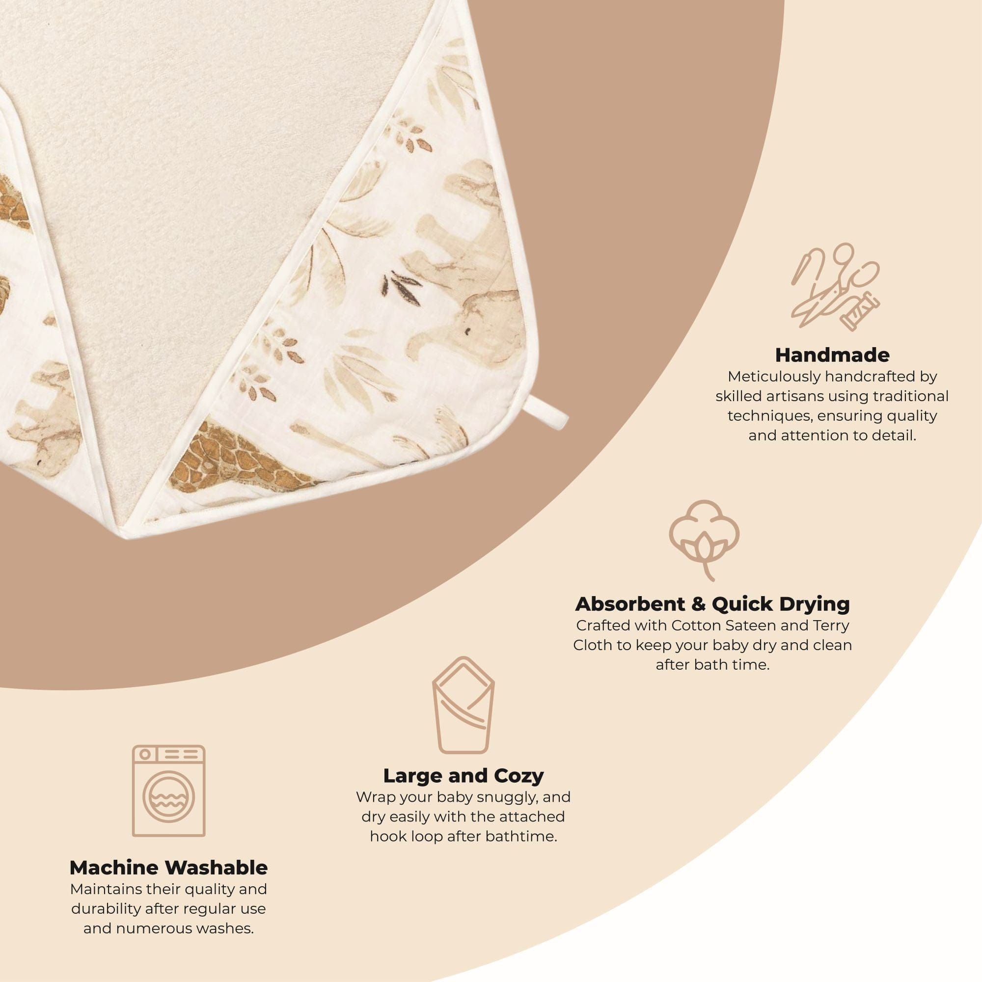 Baby Hooded Tower with Cute Safari Animal Print - Soft & Absorbent Infant Bath Towel for Newborns & Toddlers - Perfect for Bath Time, Swimming & Beach Outings
