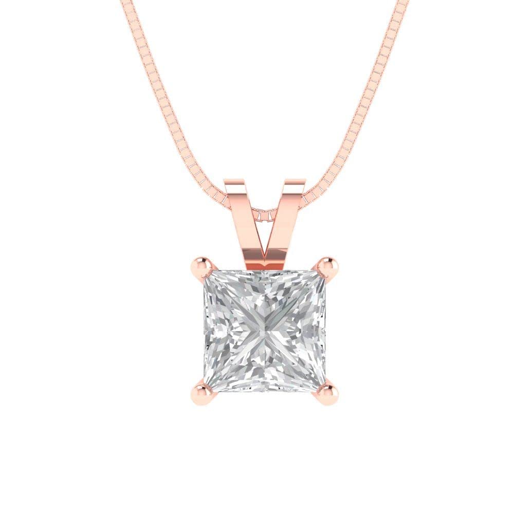 3.05ct Princess Cut White Sapphire Solitaire Pendant Necklace - 14K Rose Gold Chain & Gift Box - Elegant Fine Jewelry for Women, Perfect for Weddings, Anniversaries & Special Occasions