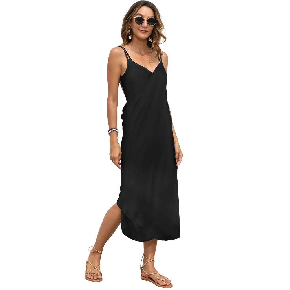 2024 New Women's Swimwear Cover Ups - Summer Spaghetti Strap Beach Dresses, Wrap Midi Sun Dresses for Women | Perfect for Poolside, Beach Vacations & Resort Wear