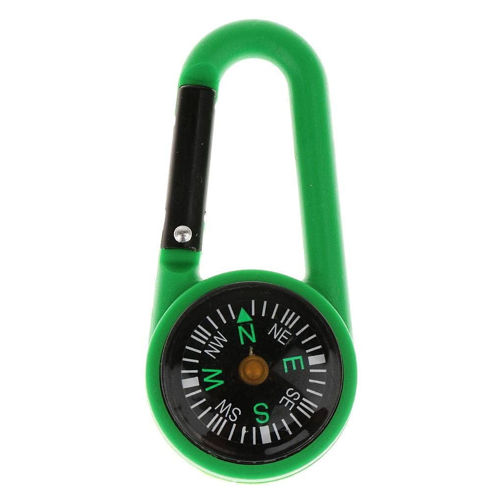 MERISHOPP 2 in 1 Multifunctional Camping Carabiner with Mini Compass - Lightweight Hiking Keychain for Outdoor Adventures, Backpacking & Survival Gear (Green) - Perfect for Hiking, Camping, Travel & Emergency Preparedness