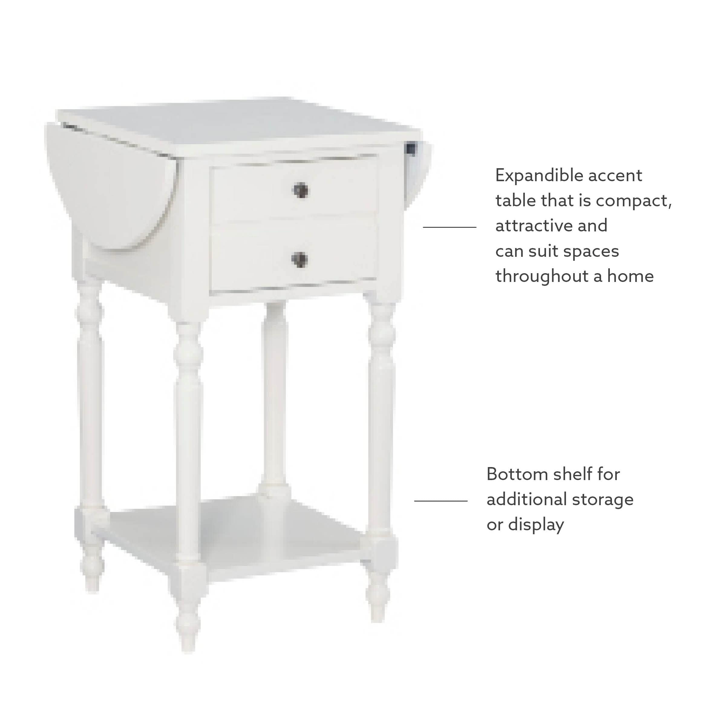 Powell Furniture Shiloh Drop Leaf Accent Table - Antique White Small Side Table for Living Room, Bedroom & Entryway | Compact Space-Saving Design