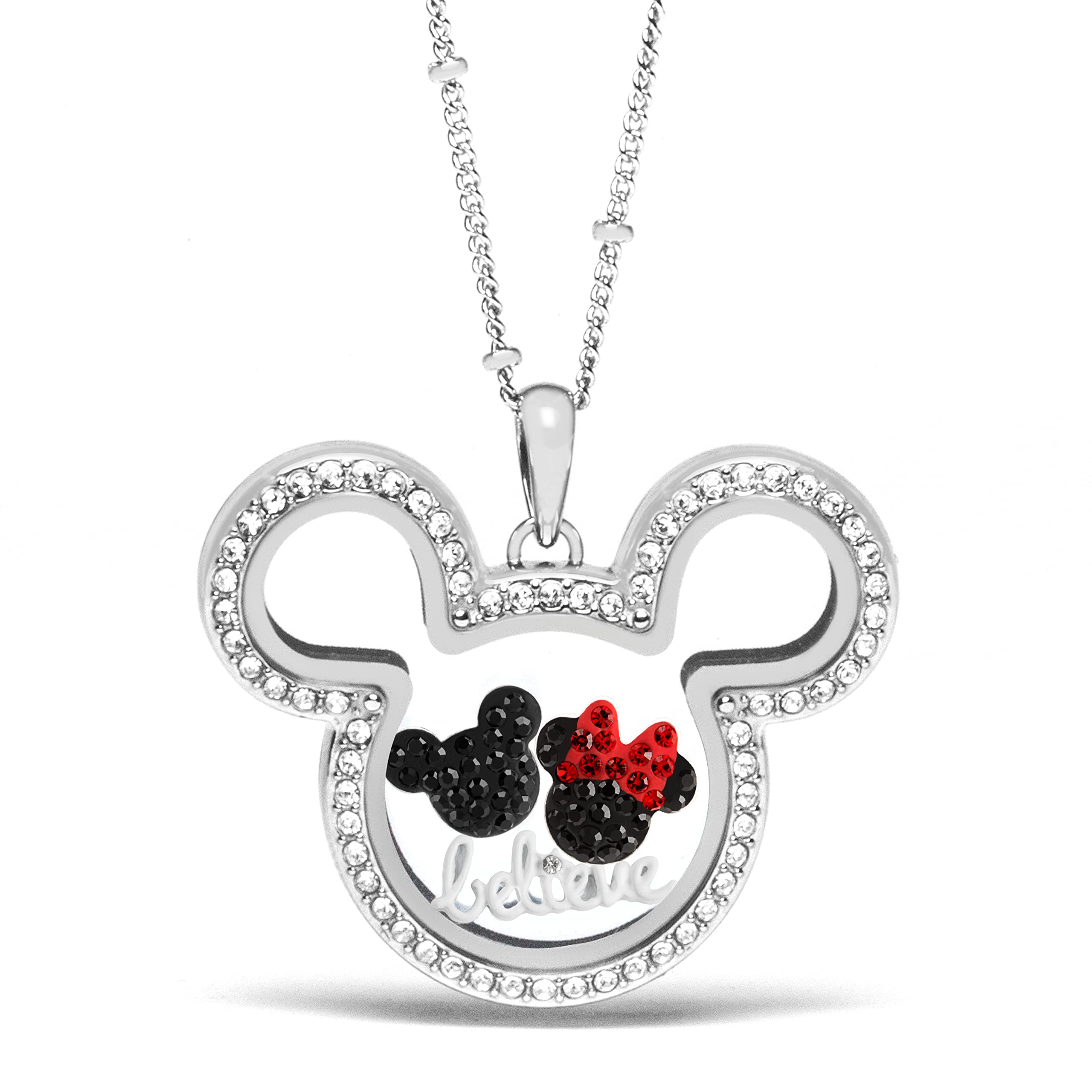 Disney Mickey Mouse Living Locket Necklace Set - Cute Disney Jewelry Gift for Women & Girls - Perfect for Birthdays, Holidays & Disney Theme Parties