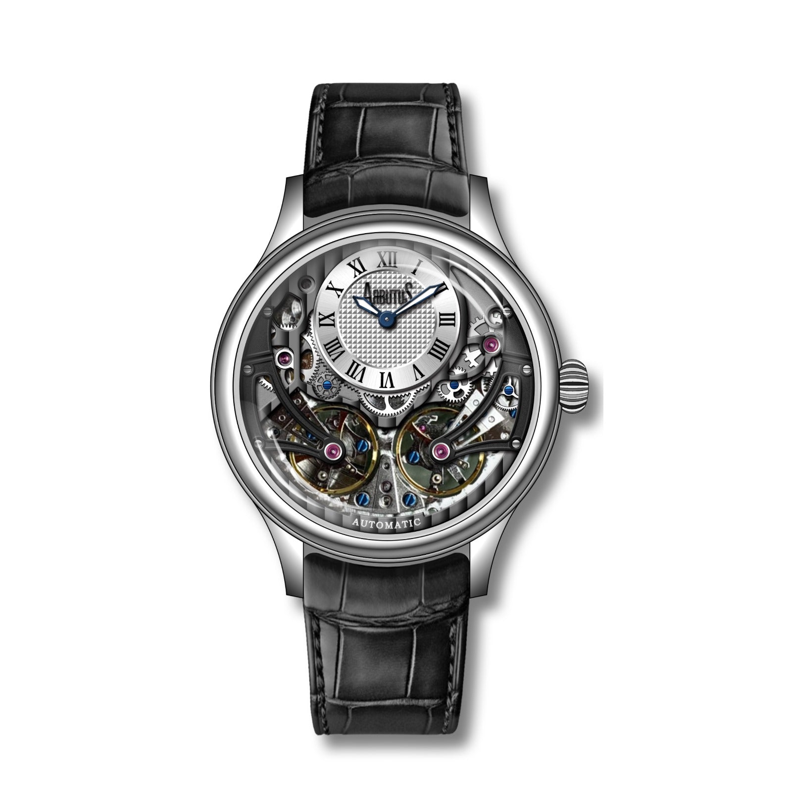 ARBUTUS Black Leather Strap Double Balance Wheel Watch AR2404RBB - Luxury Men's Dress Watch for Business & Formal Occasions