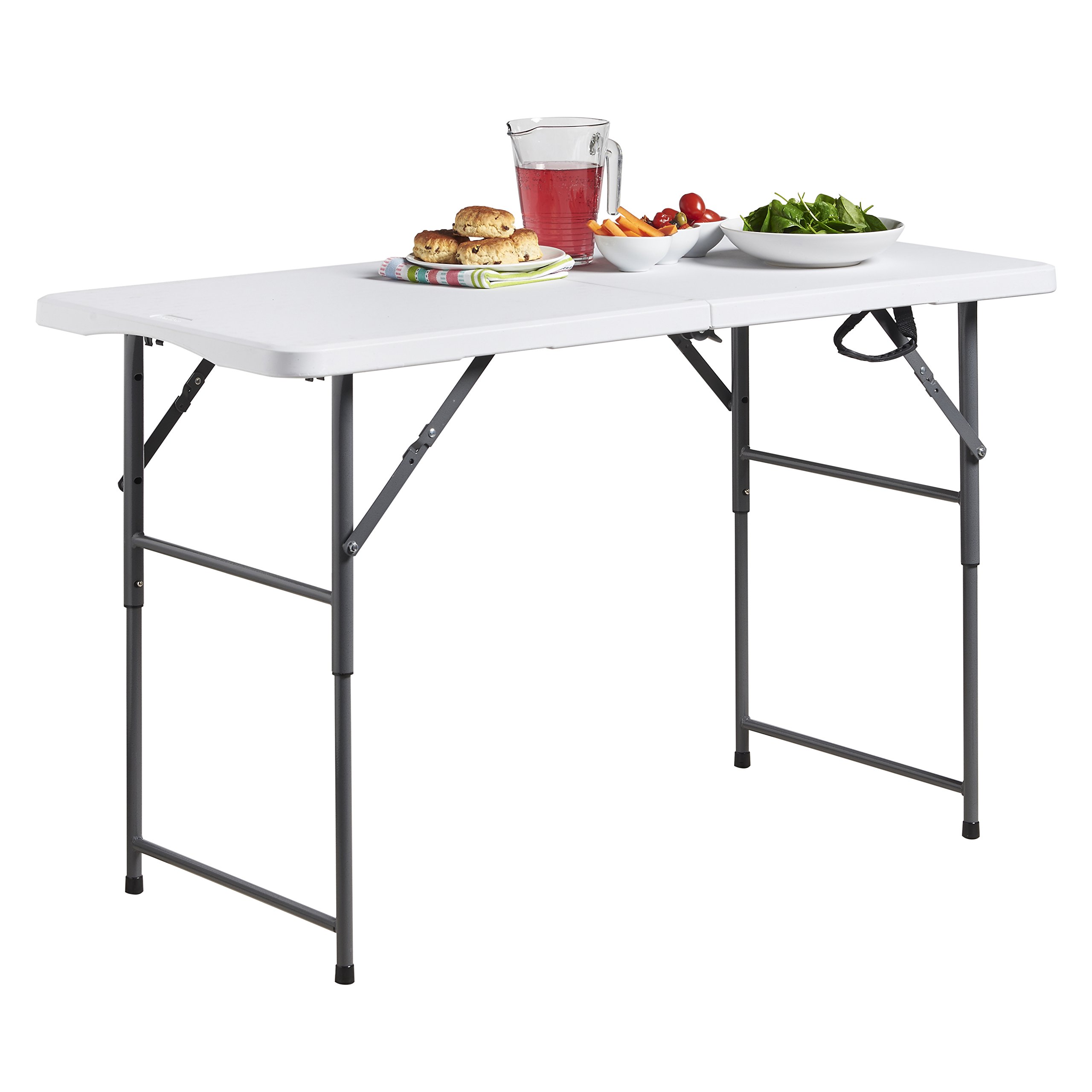 VonHaus 4ft Folding Table with Adjustable Height - Portable Picnic, Camping, BBQ & Tailgate Table - 440lbs Weight Capacity - Coated Steel & Durable Plastic - Perfect for Outdoor, Garden, Beach & Home Use