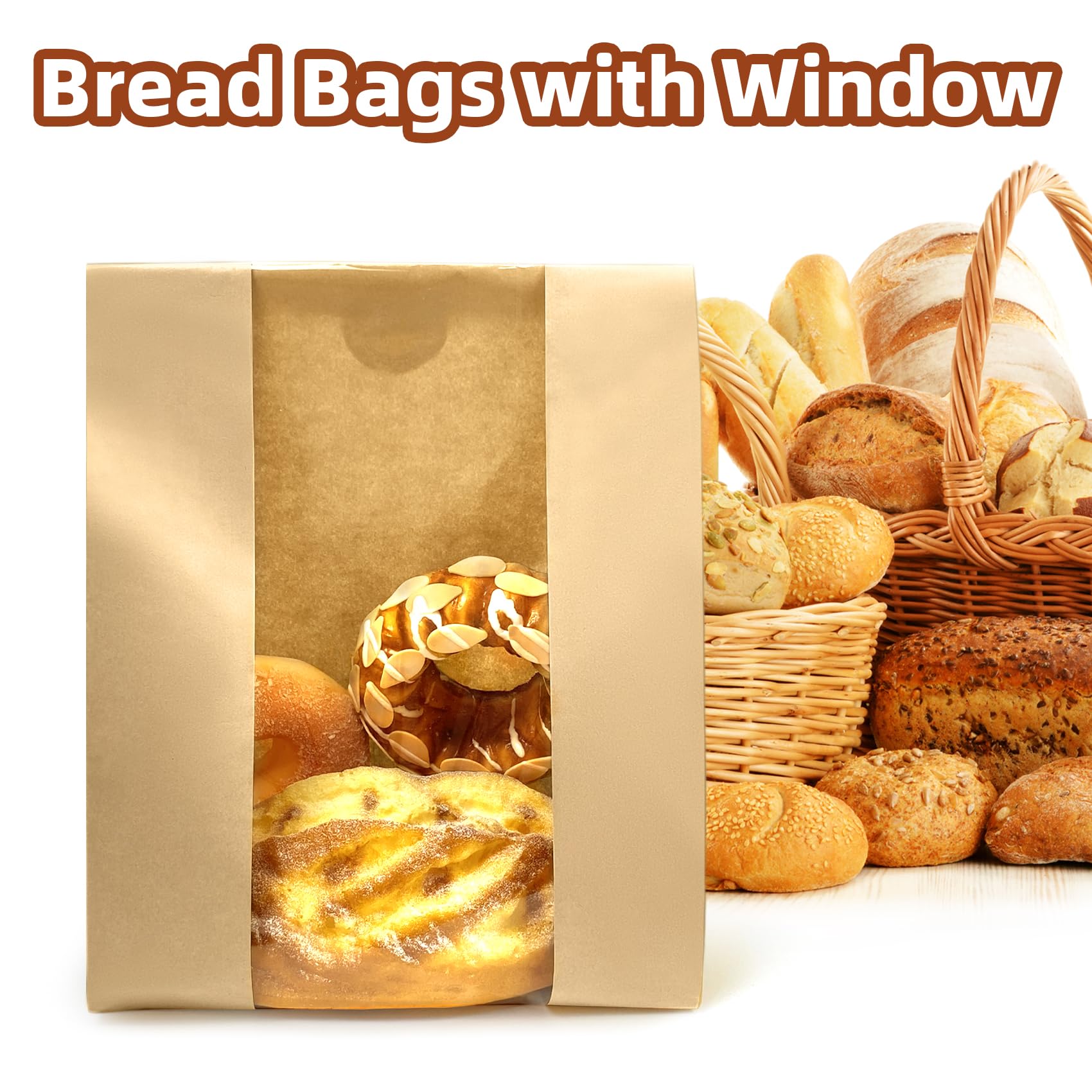Eco-Friendly Paper Bread Bags with Window - Perfect for Homemade Sourdough, Artisan Bread Storage & Bakery Packaging (13.7
