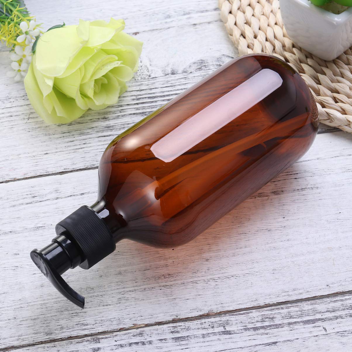 2PCS 500ml Amber Glass Bottles with Pump - Refillable Shampoo, Lotion & Hand Soap Dispenser for Bathroom, Kitchen & Salon Use