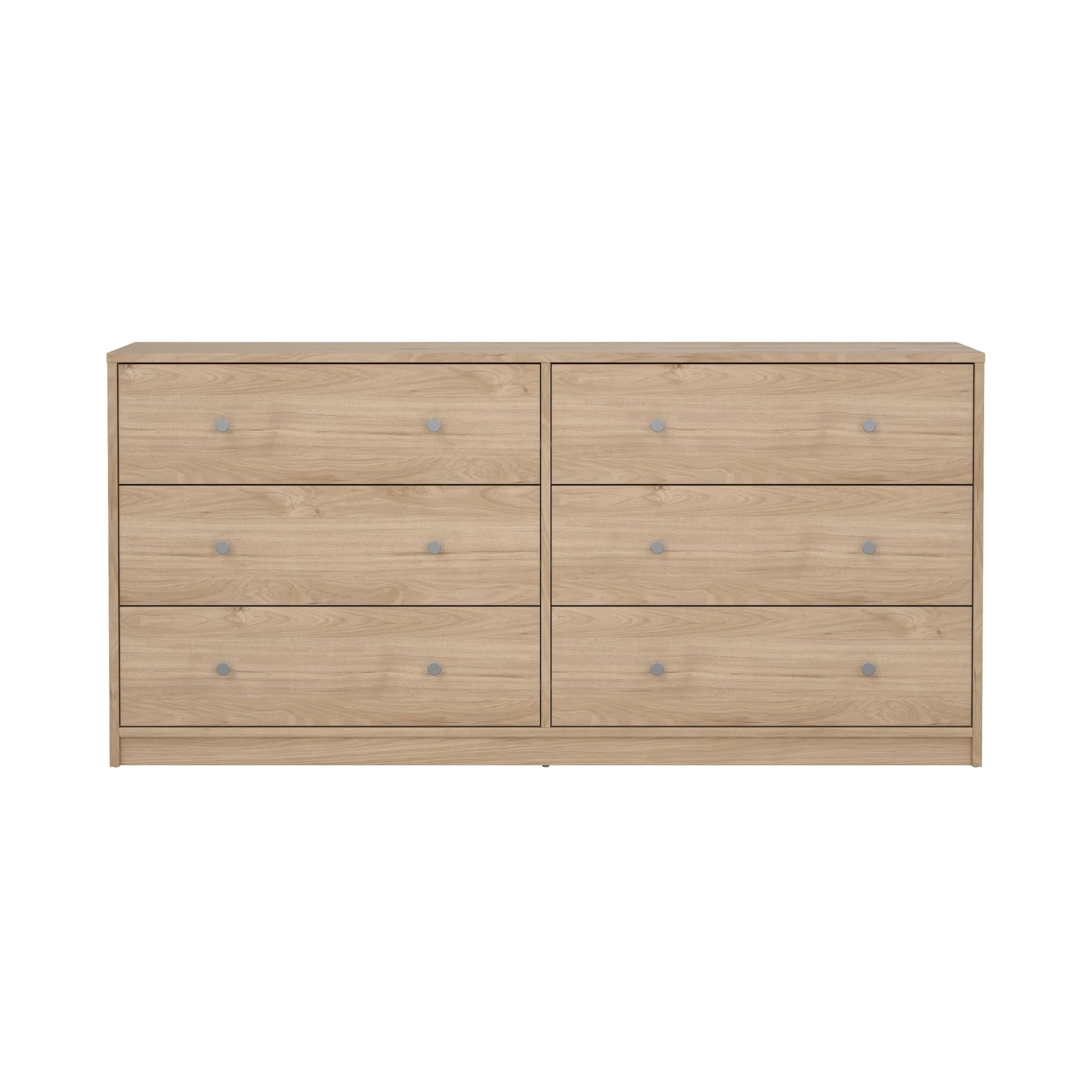 Tvilum 6-Drawer Double Dresser in Jackson Hickory Finish - Stylish Bedroom Storage for Clothes & Accessories