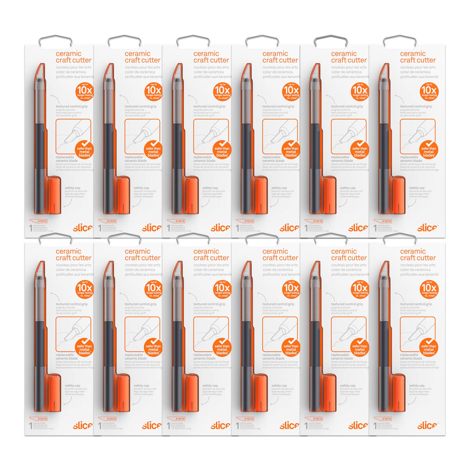 Slice 10548-CS Craft Knife - 12 Pack Non-Rusting Precision Cutting Tool with Finger-Friendly Edge, 11x Longer Lasting Than Metal Blades - Ideal for DIY Crafts, Scrapbooking & Office Use