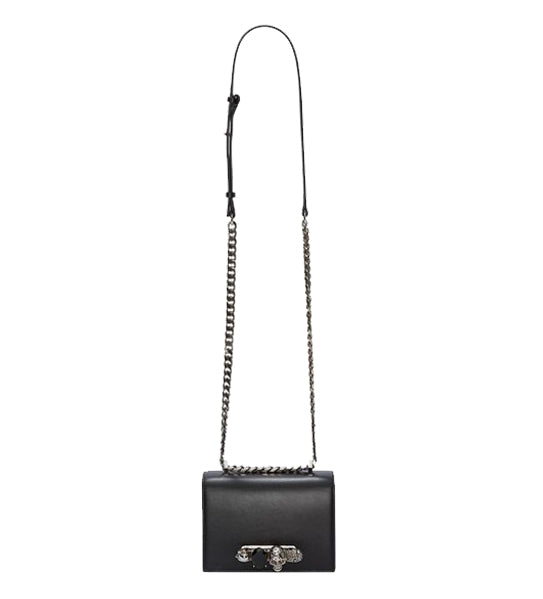 Sparkling Rhinestone Knuckle Satchel - Small Smooth Leather Crossbody Bag in Black & Silver | Perfect for Evening Parties, Date Nights & Special Occasions