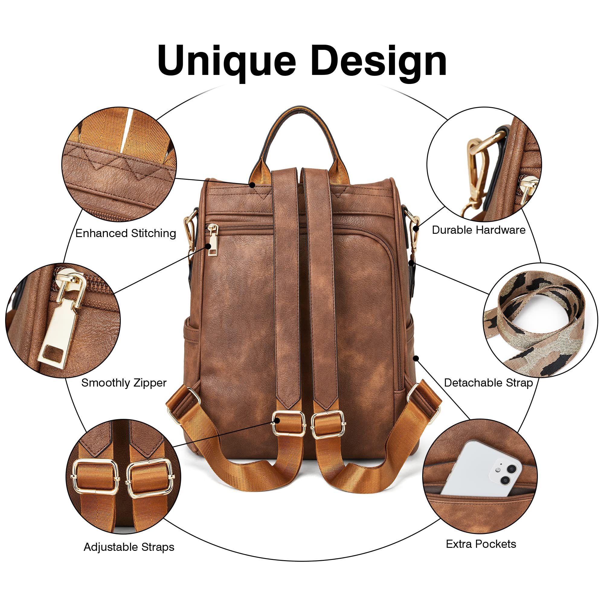 Stylish Leather Backpack Purse for Women - Fashion Designer Shoulder Bag with Wristlet Strap | Perfect for Travel, Work & Daily Commute