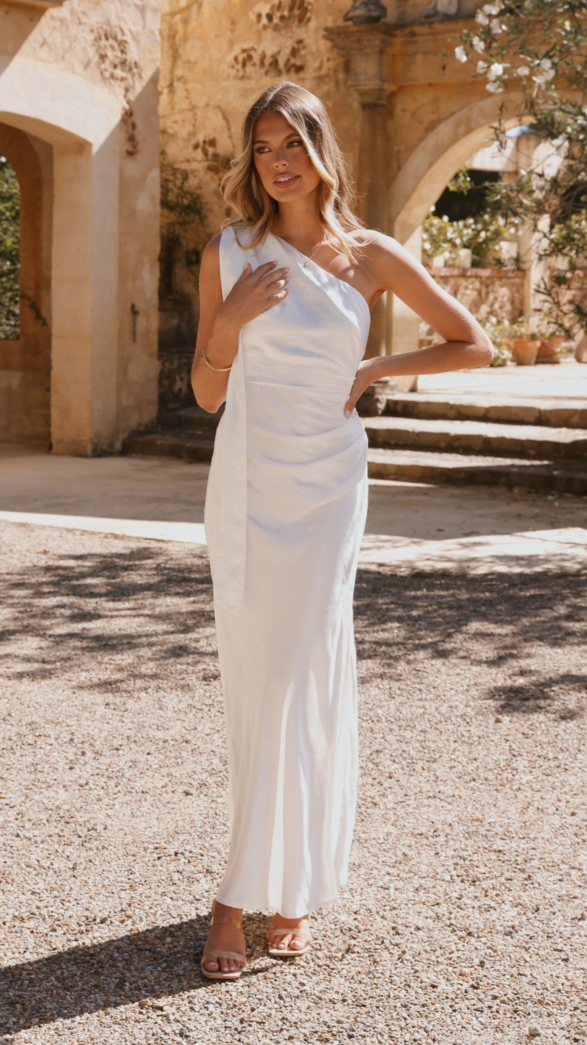 Elegant One Shoulder Maxi Dress in Ivory - Perfect for Weddings, Parties & Summer Vacations