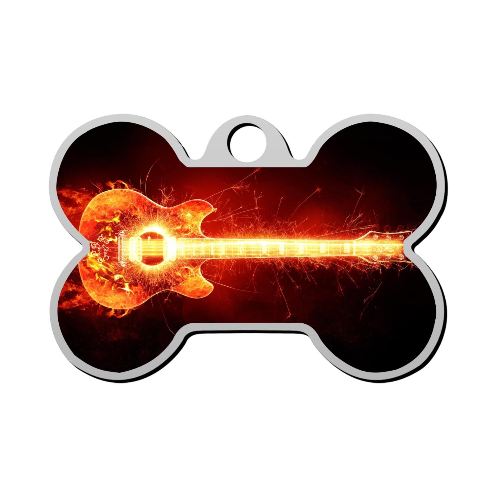 Personalized Flame Guitar Pet ID Tag - Custom 3D Printed Bone-Shaped Dog & Cat Tags with Name & Phone Number | Perfect for Pets, Music Lovers & Unique Pet Accessories