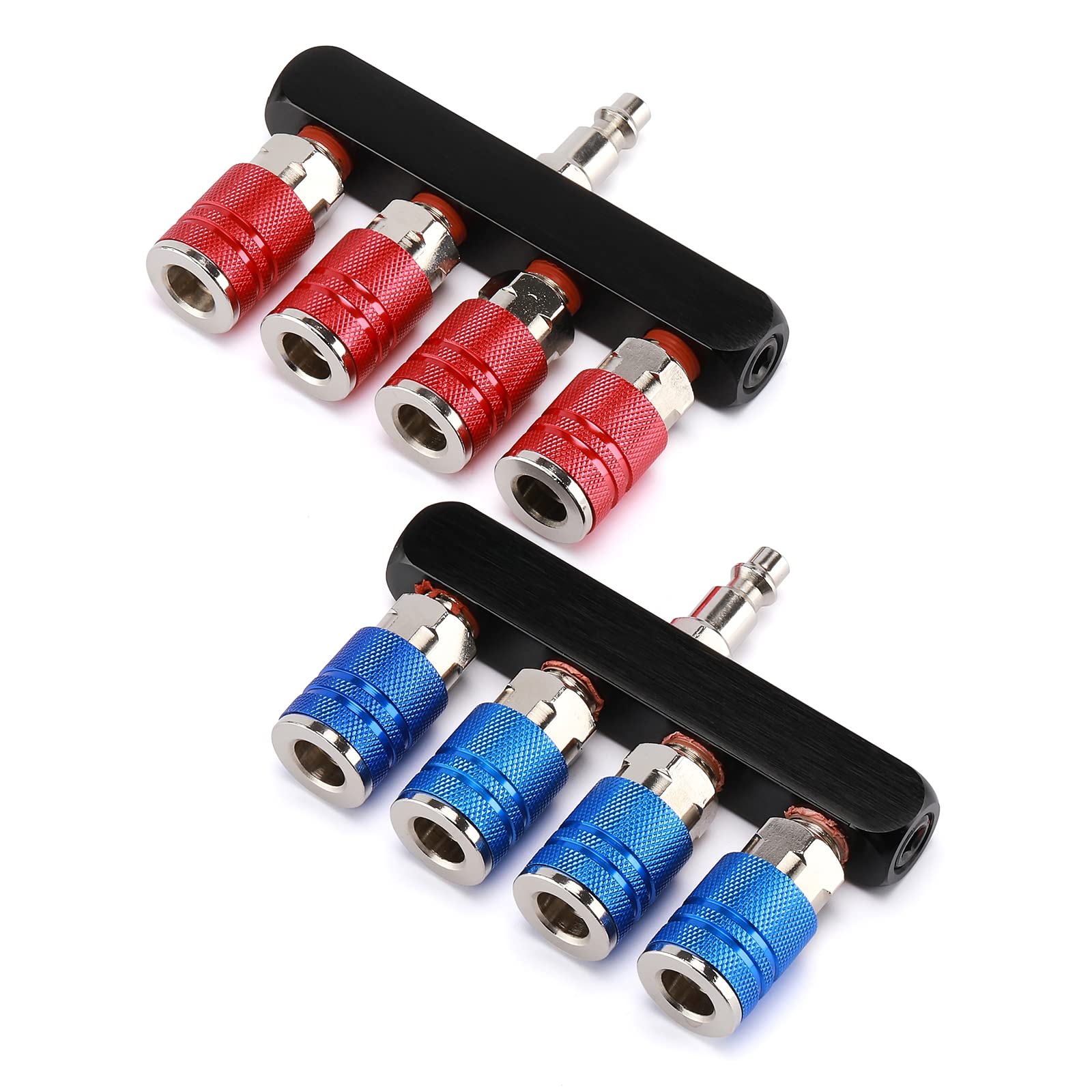 AIRTOON 4-Way Straight Air Manifold Splitter with 4 Couplers - 1/4