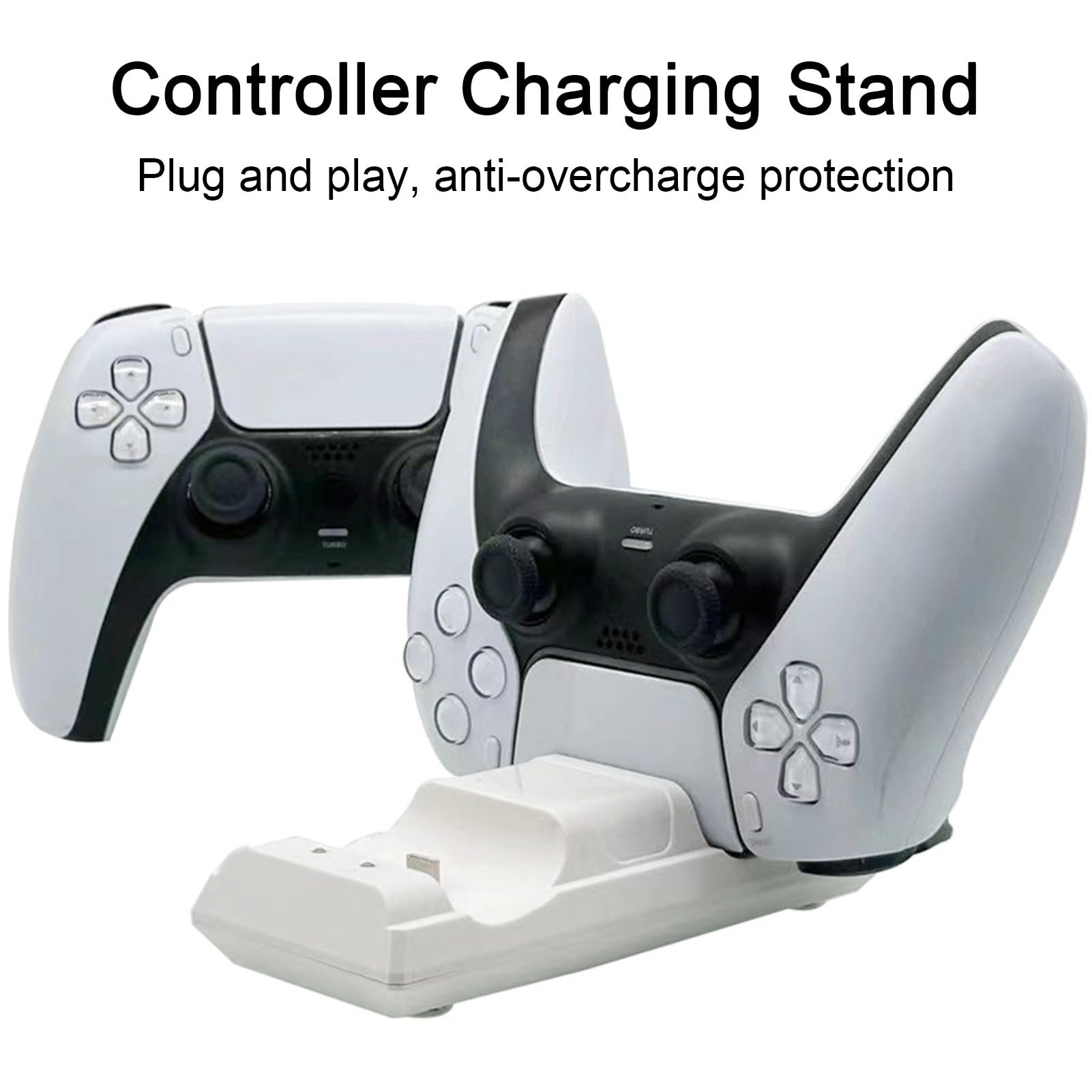 Wilitto PS5 Controller Charger Station - Dual USB-C Fast Charging Dock for PS5 DualSense Controllers with 2 Cable Types (White) - Perfect for Gaming Setup & Multiplayer Sessions
