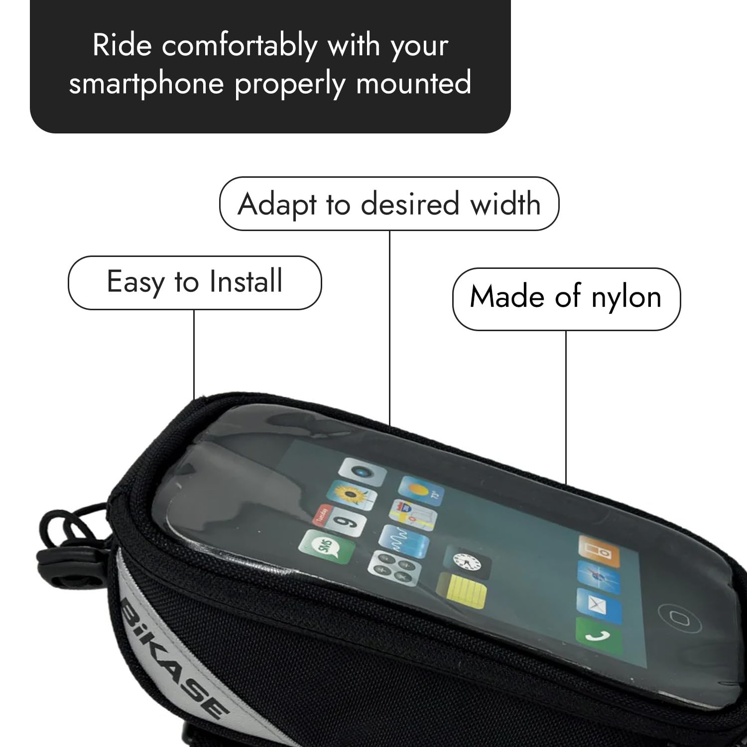 BiKase Beetle 6 Universal E-Bike Phone Case - Waterproof 840D Nylon Bicycle Phone Mount Holder for iPhone 15/14/13/12 Series & Samsung Galaxy - Touchscreen-Compatible with Secure Strap System - Perfect for Cycling, Commuting & Outdoor Adventures