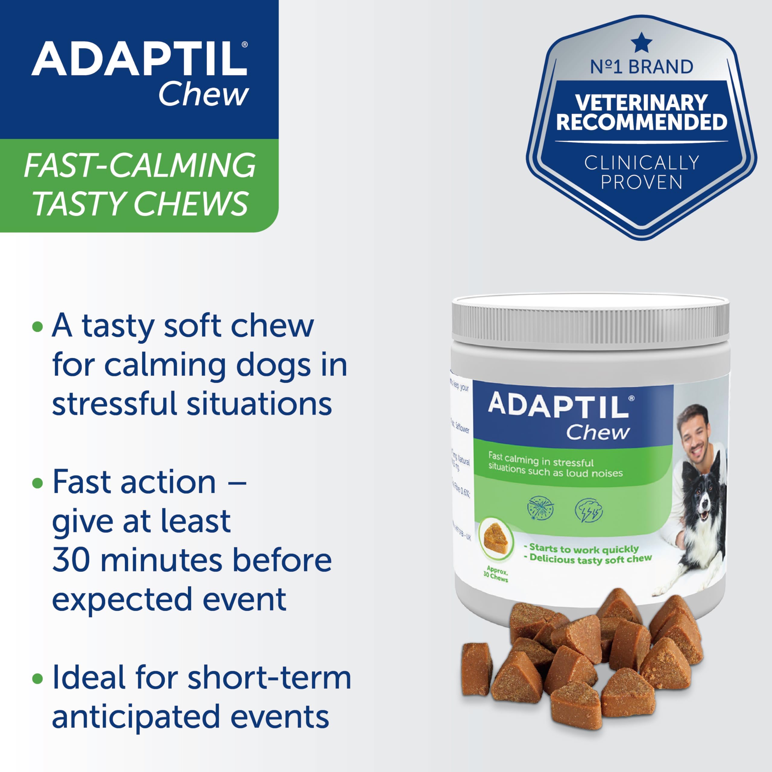 Adaptil Calming Dog Treats for Anxiety Relief - 30 Fast-Acting Stress Reducing Chews for Dogs - Helps with Fireworks, Thunderstorms & Travel - Tasty Natural Treats for Nervous Pups - Perfect for Vet Visits & Separation Anxiety