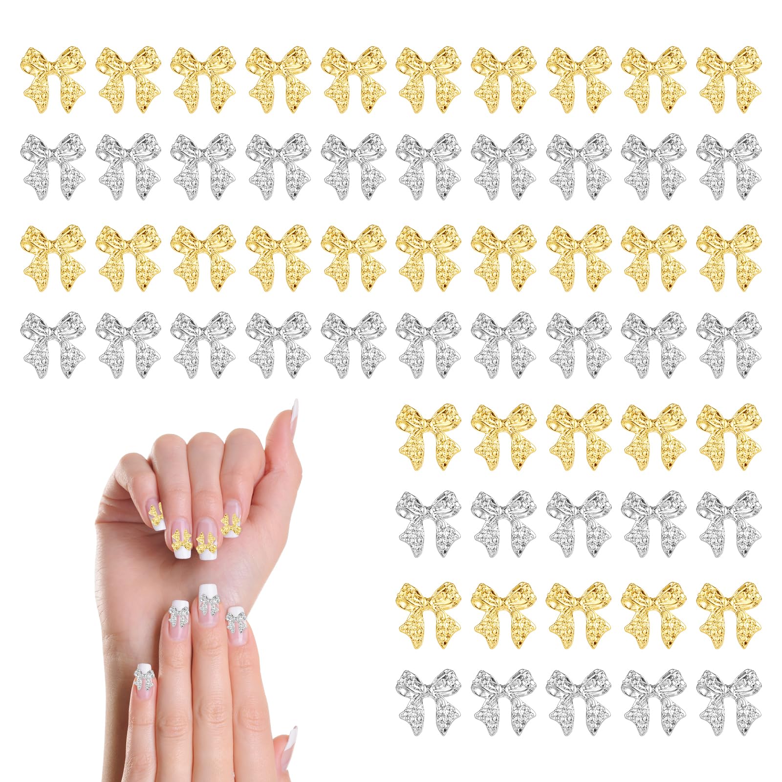 60pcs Gold Bow Nail Charms - 3D Alloy Nail Art Decor for DIY & Parties