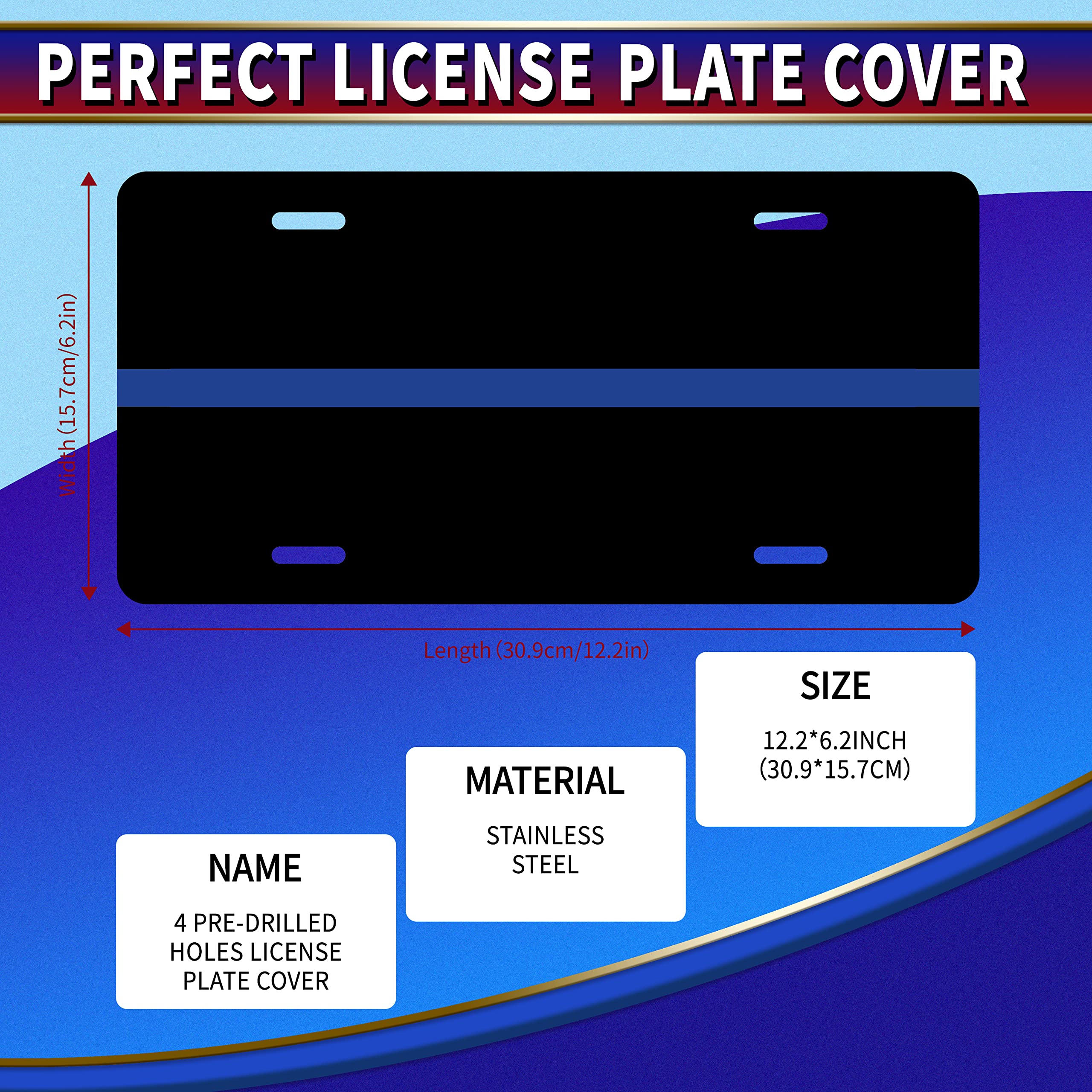 Thin Blue Line Police License Plate Cover - Rust-Proof Stainless Steel Car Front Plate 12.2
