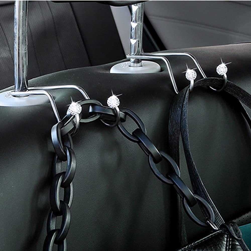 4 Pack Bling Diamond Car Hooks - Universal Headrest Hangers for Purse, Bag & Handbag Organizer | Perfect for Car Seat Storage, Mask Holder & Everyday Essentials Organization