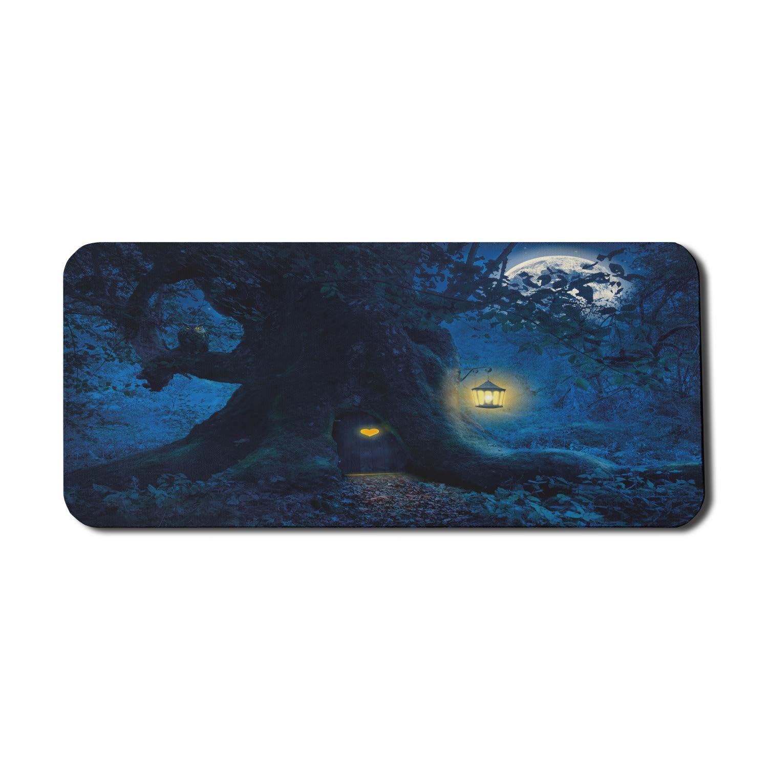 Ambesonne Forest Themed Mouse Pad - Enchanted Tree Night Scene, Non-Slip Rubber Base, Extra Large 35