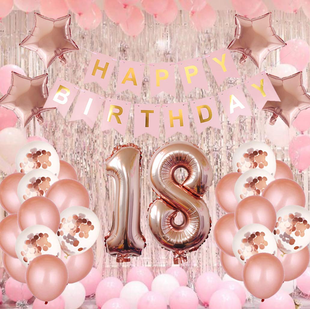 18th Birthday Party Decorations Kit - Happy Birthday Banner, Number 18 Balloons & Rose Gold Party Supplies | Perfect for Sweet 16, Milestone Celebrations & Adult Birthday Party Decor