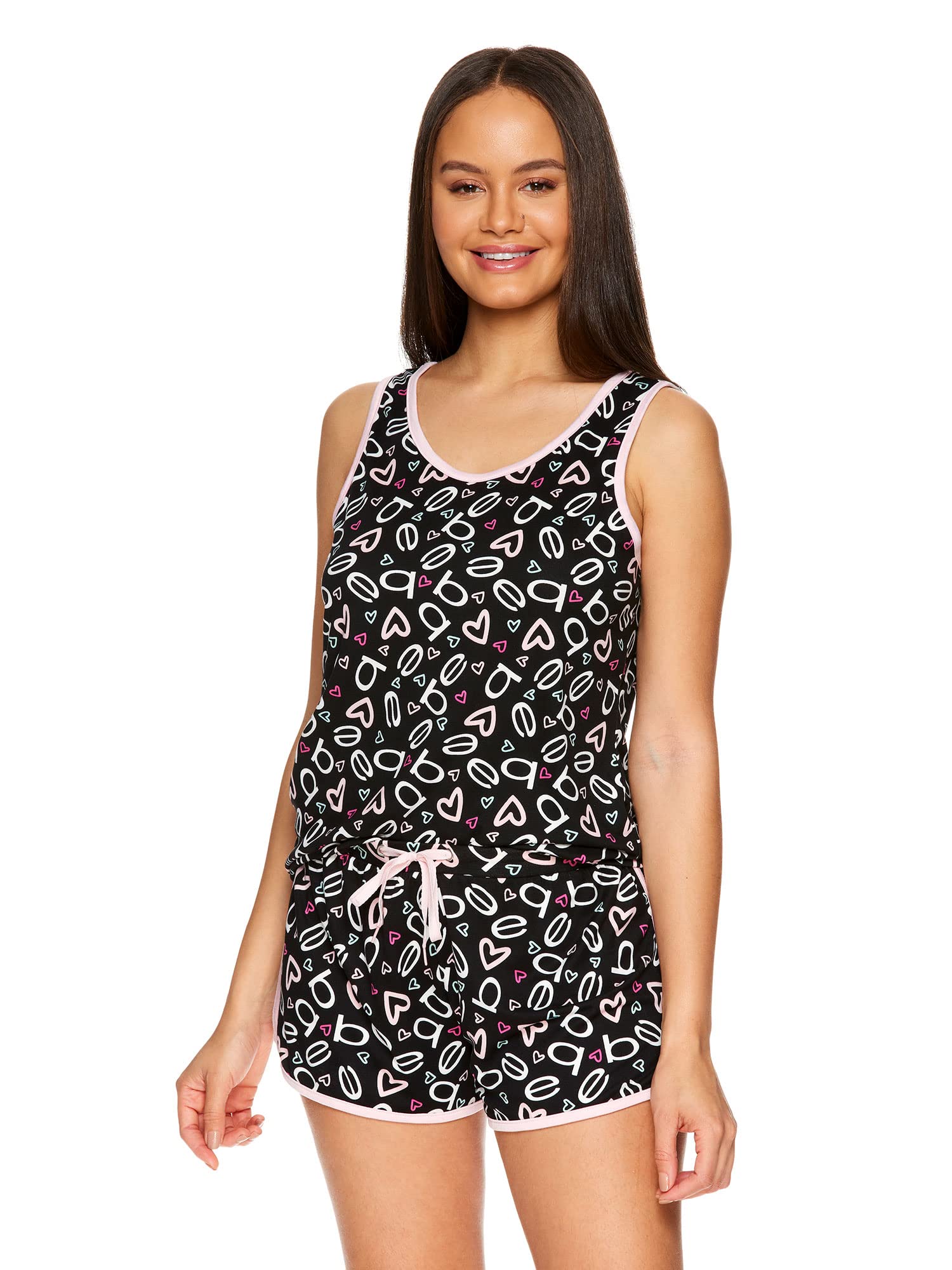 Bebe Women's Sleep & Lounge Top with Pajama Shorts - Soft Sleepwear Set for Comfortable Nights & Relaxing at Home
