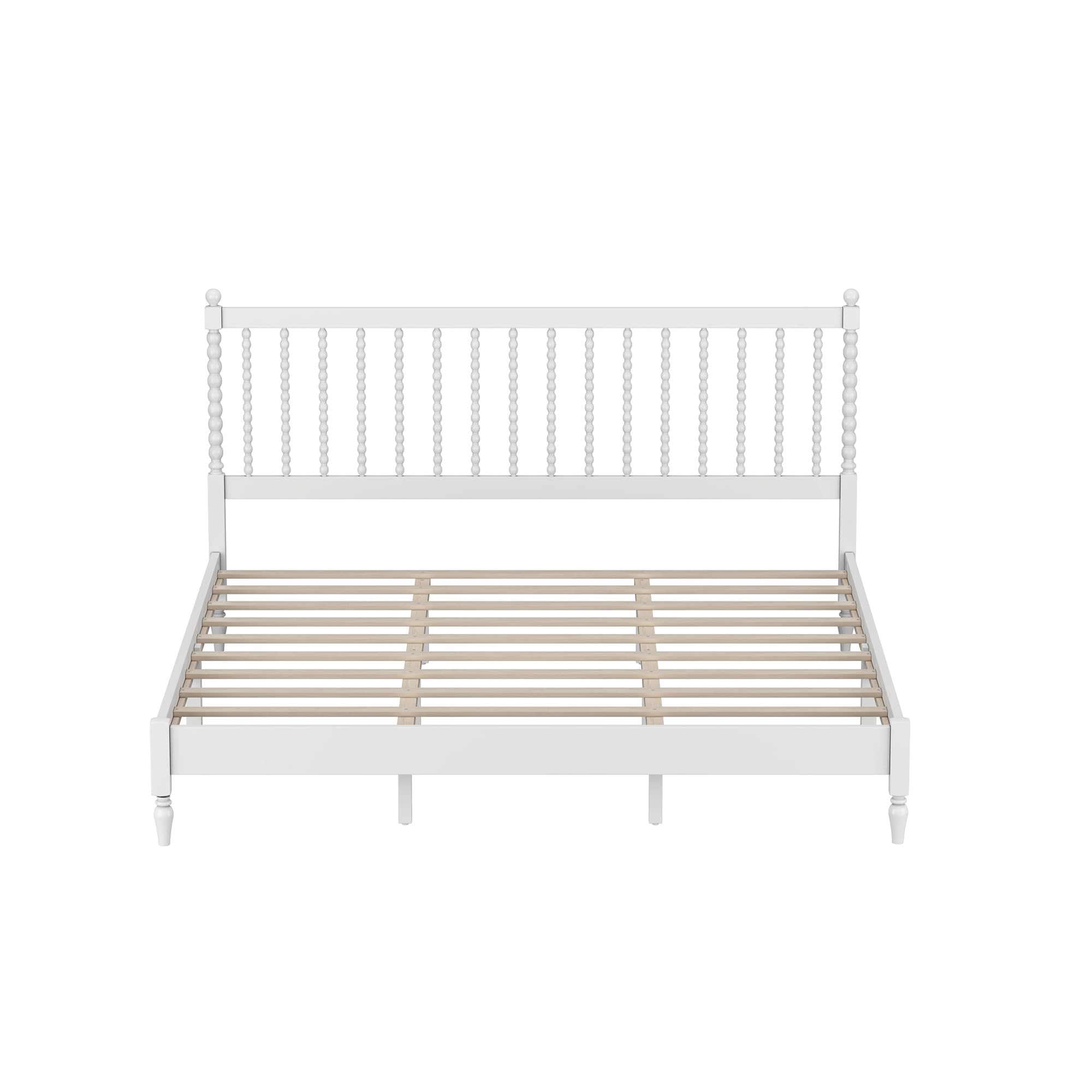 SOFTSEA King Size Platform Bed Frame with Gourd Shaped Headboard - Sturdy Wooden Bed with Slat Support, No Box Spring Needed - Perfect for Kids' Bedroom & Guest Room (White)