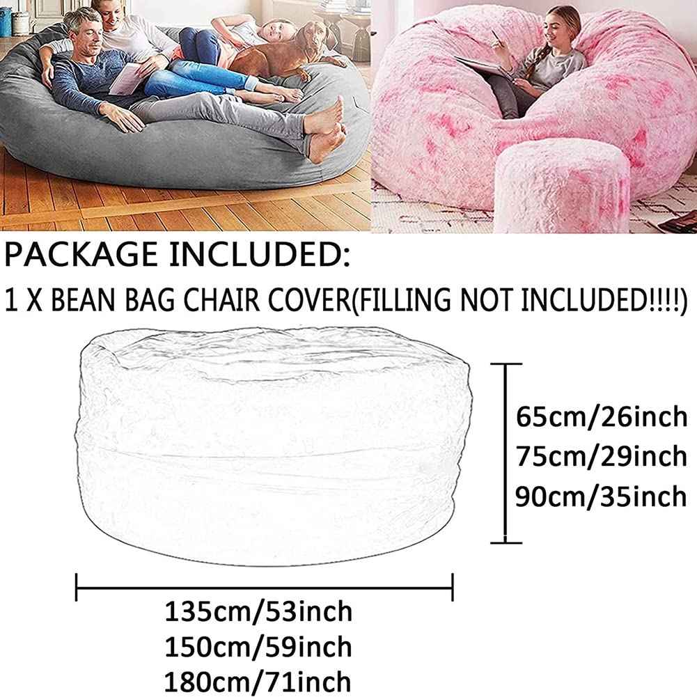 Oversized Bean Bag Chair Cover - Soft Washable Micro-Fiber PV Velvet Sofa Bed Cover for Adults (5FT 135x65cm, Blue) - Perfect for Living Room, Bedroom & Game Room Relaxation