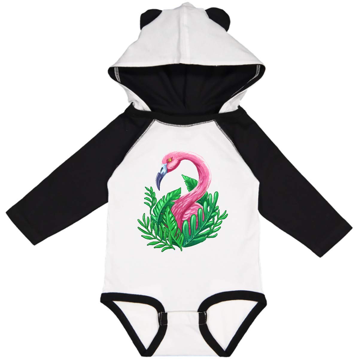 Inktastic Flamingo & Tropical Plants Long Sleeve Baby Bodysuit - Soft Cotton Onesie for Newborns, Infants - Perfect for Family Photos, Beach Vacations & Tropical Themed Parties