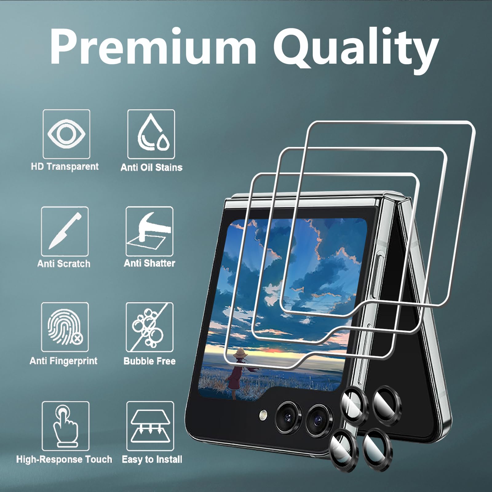 [3+4 Pack] Samsung Galaxy Z Flip 5 Screen Protector - 3 Pack Tempered Glass Back Cover + 4 Pack Camera Lens Protector | Anti-Scratch, Bubble-Free, HD Clear Protection | Perfect for Everyday Use, Travel & Outdoor Activities