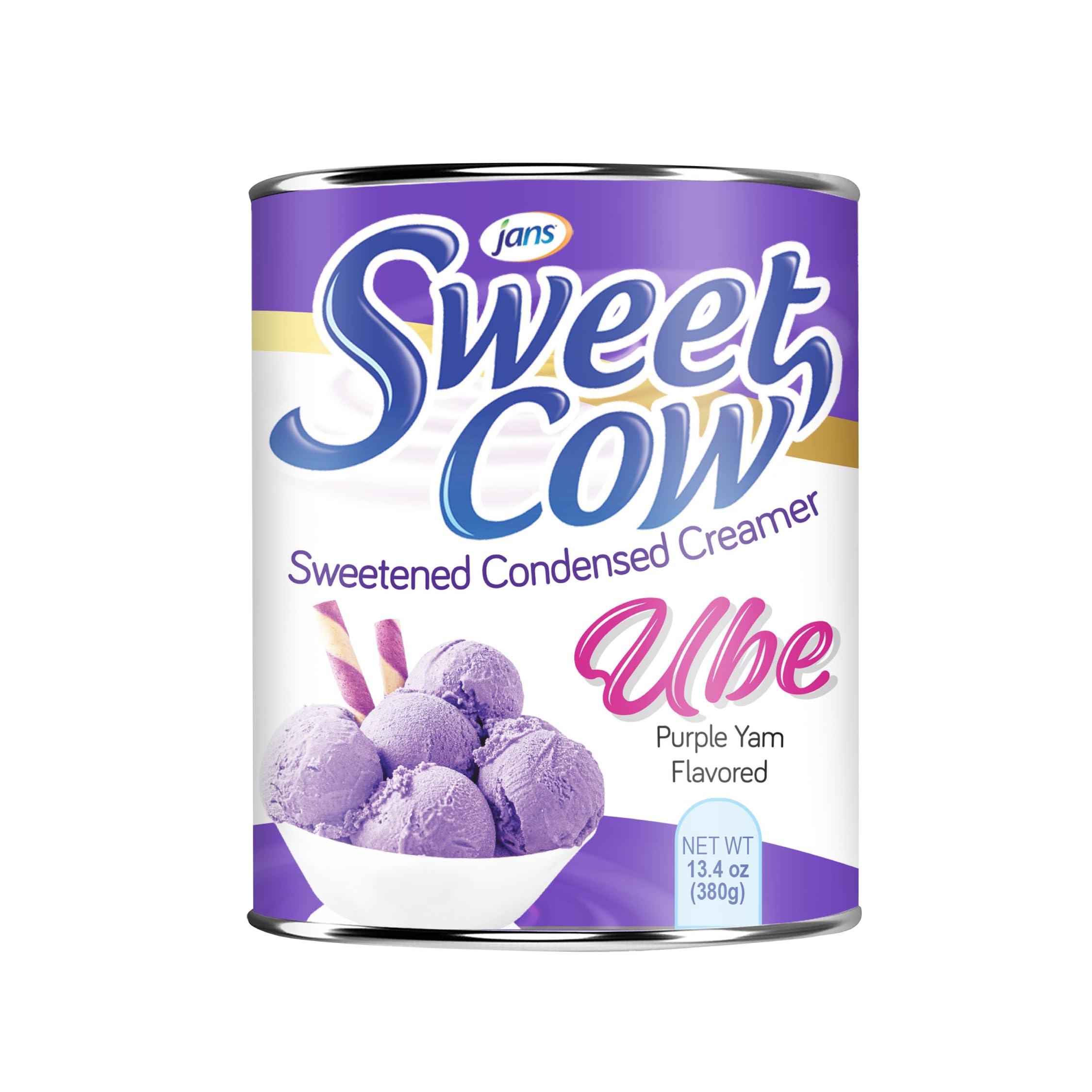 Jans Sweet Cow Ube Flavored Sweetened Condensed Creamer - 13.4oz (Pack of 2) - Purple Yam Milk for Baking, Cooking, Coffee & Desserts - Perfect for Ube Cake, Halo-Halo & Filipino Desserts