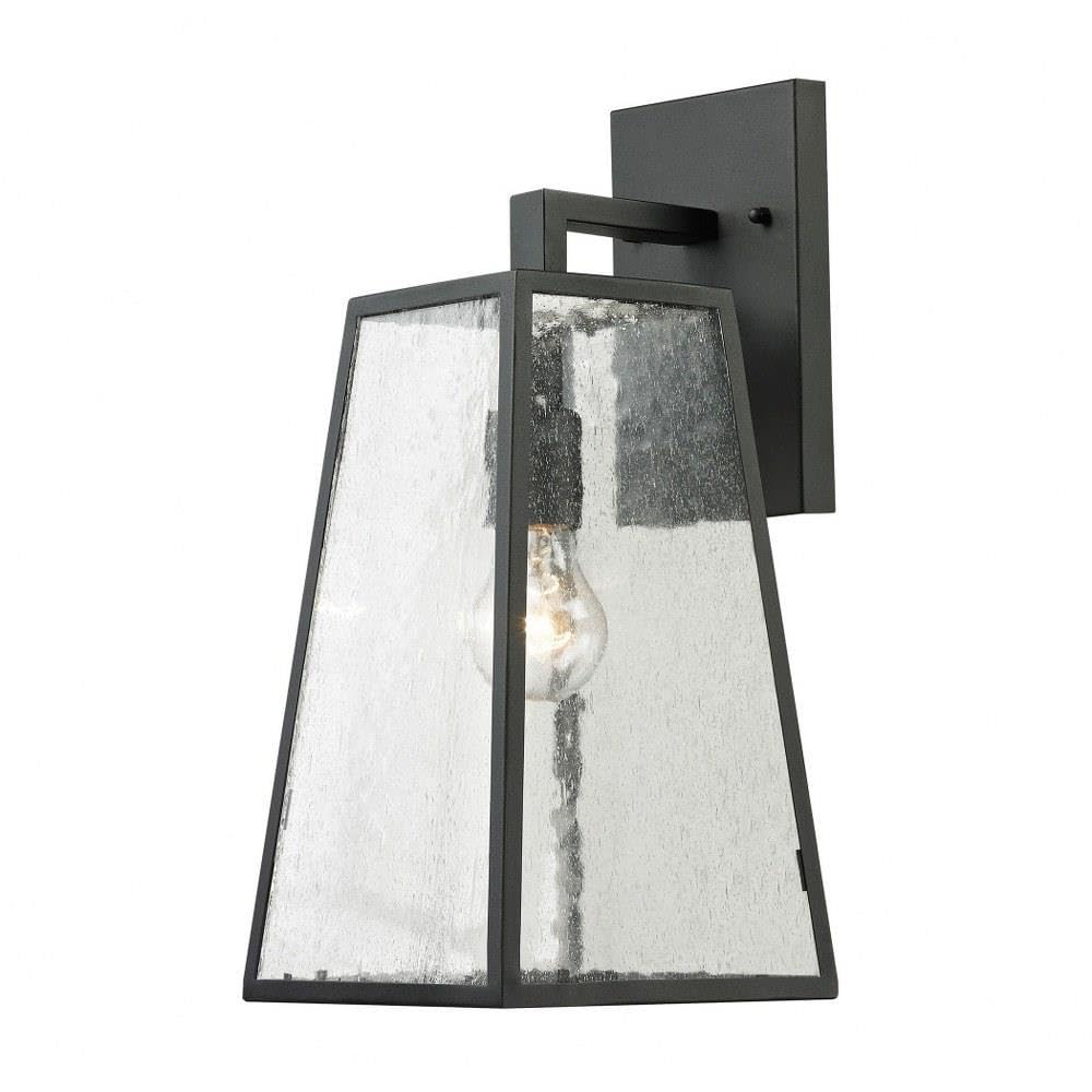 Black Outdoor Porch Light with Clear Seedy Glass - Exposed Bulb Transitional Wall Lantern - Matte Black Cone Wall Mount for Patio, Garden, and Front Door Lighting