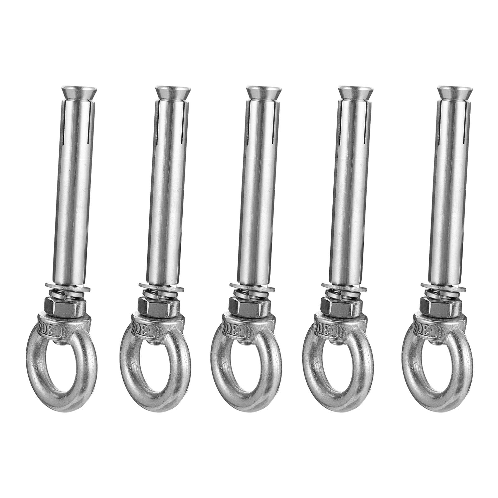 Scicalife 5-Pack Stainless Steel Expansion Eyebolt Lifting Rings (90mm) - Heavy Duty Wall Anchors for Brick, Concrete & Masonry - Perfect for Home Gym Equipment, Swing Sets & Outdoor Decor
