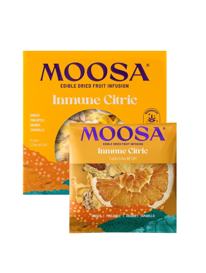 Moosa Inmune Citric Exotic Dried Fruit Tea Mix - Ginger, Pineapple, Orange & Tamarillo Infusion | Caffeine-Free, Vegan, Gluten-Free | Perfect for Hot Tea, Iced Tea, Cocktails & Mocktails - Pack of 6