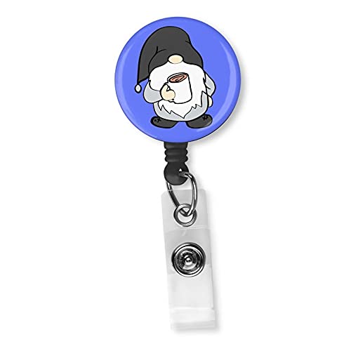 Cute Gnome with Coffee Badge Reel ID Holder - Stylish Nurse Teacher Office Accessory for Work, School & Events