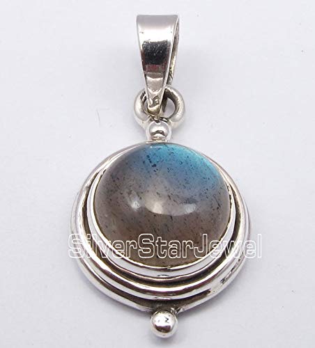 2.8ct Solid Sterling Silver Labradorite Cabochon Pendant Necklace - 1