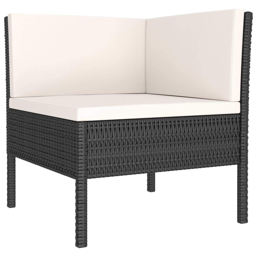 4-Piece Black Poly Rattan Outdoor Garden Lounge Set with Cushions - All-Weather Patio Furniture Sectional Sofa Conversation Set with Ottoman - Perfect for Backyard, Poolside & Terrace Relaxation