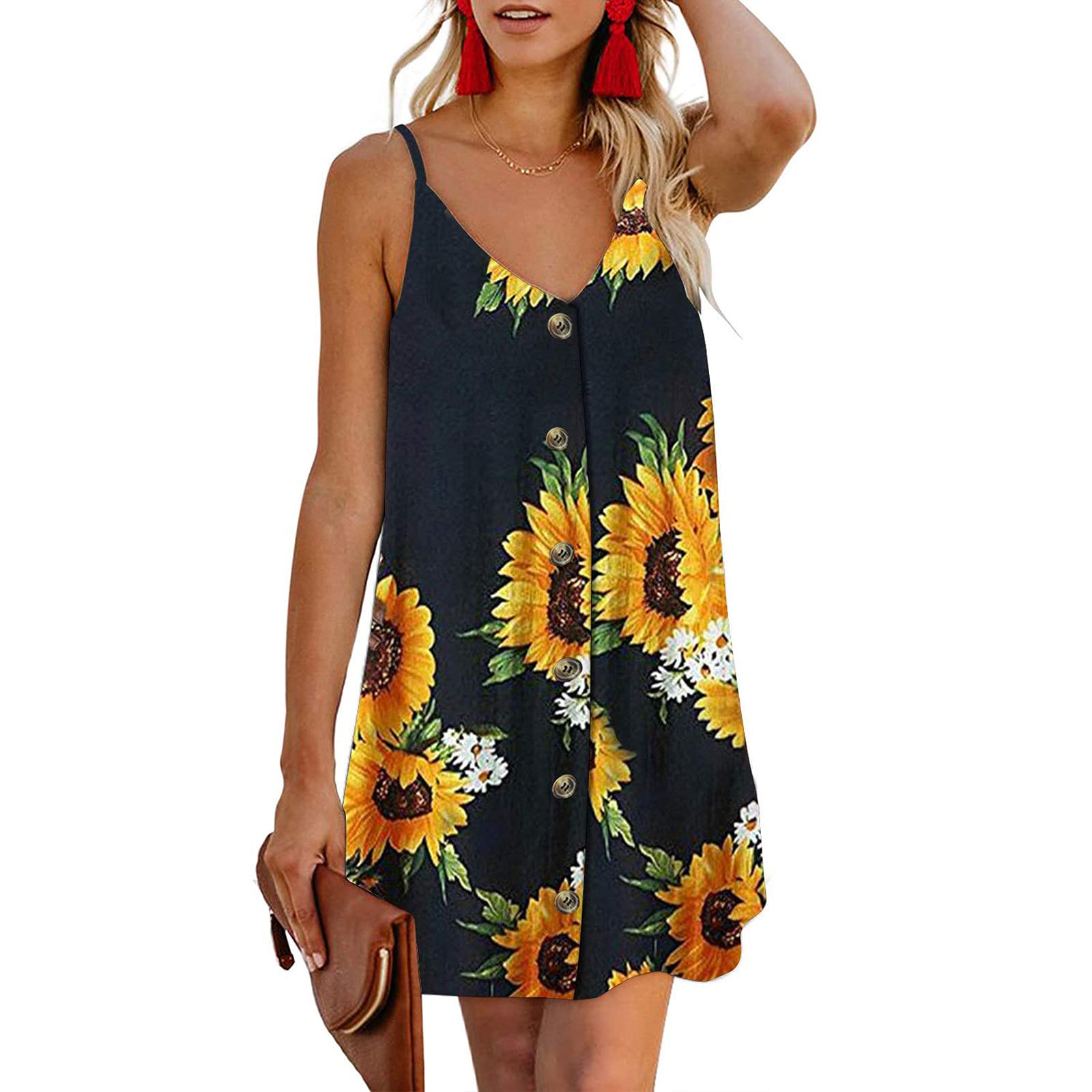 ONHUON Women's Boho Printed Open Back Sleeveless Mini Dress - Sexy Summer Casual Sundress for Beach, Party & Vacation | Flowy A-Line Dress for Outdoor Music Festivals, Date Night & Tropical Getaways