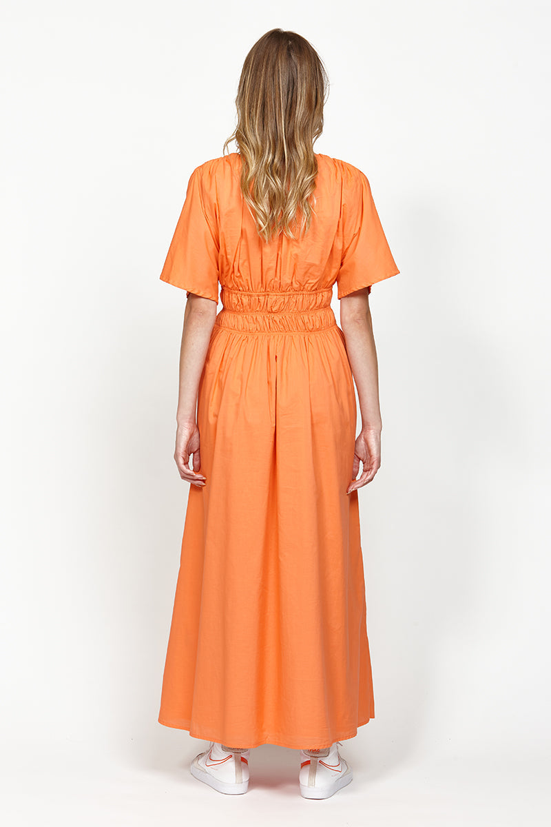 Commodore Orange SS Midi Dress - Women's Short Sleeve Summer Flowy Dress for Casual Outings, Beach Vacations & Date Nights