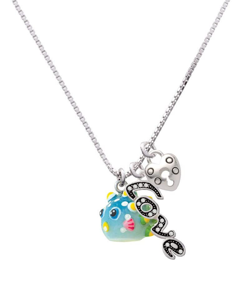 Delight Jewelry Resin Blowfish Love & Lock Charm Necklace - 18