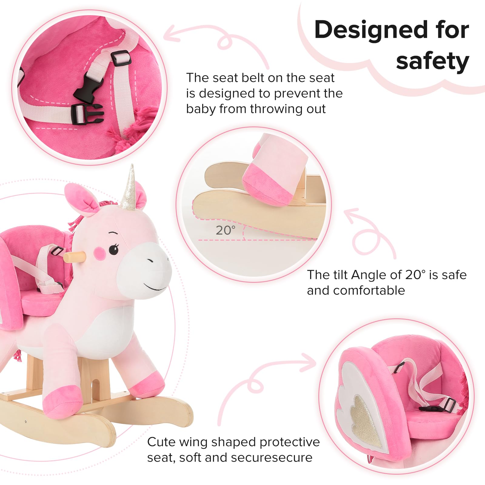 Labebe Baby Rocking Horse - Plush Unicorn Ride-On Toy for Infants 6 Months to 3 Years | Soft Animal Rocker for Toddlers (Pink) | Perfect for Playtime, Nursery Decor & First Birthday Gifts