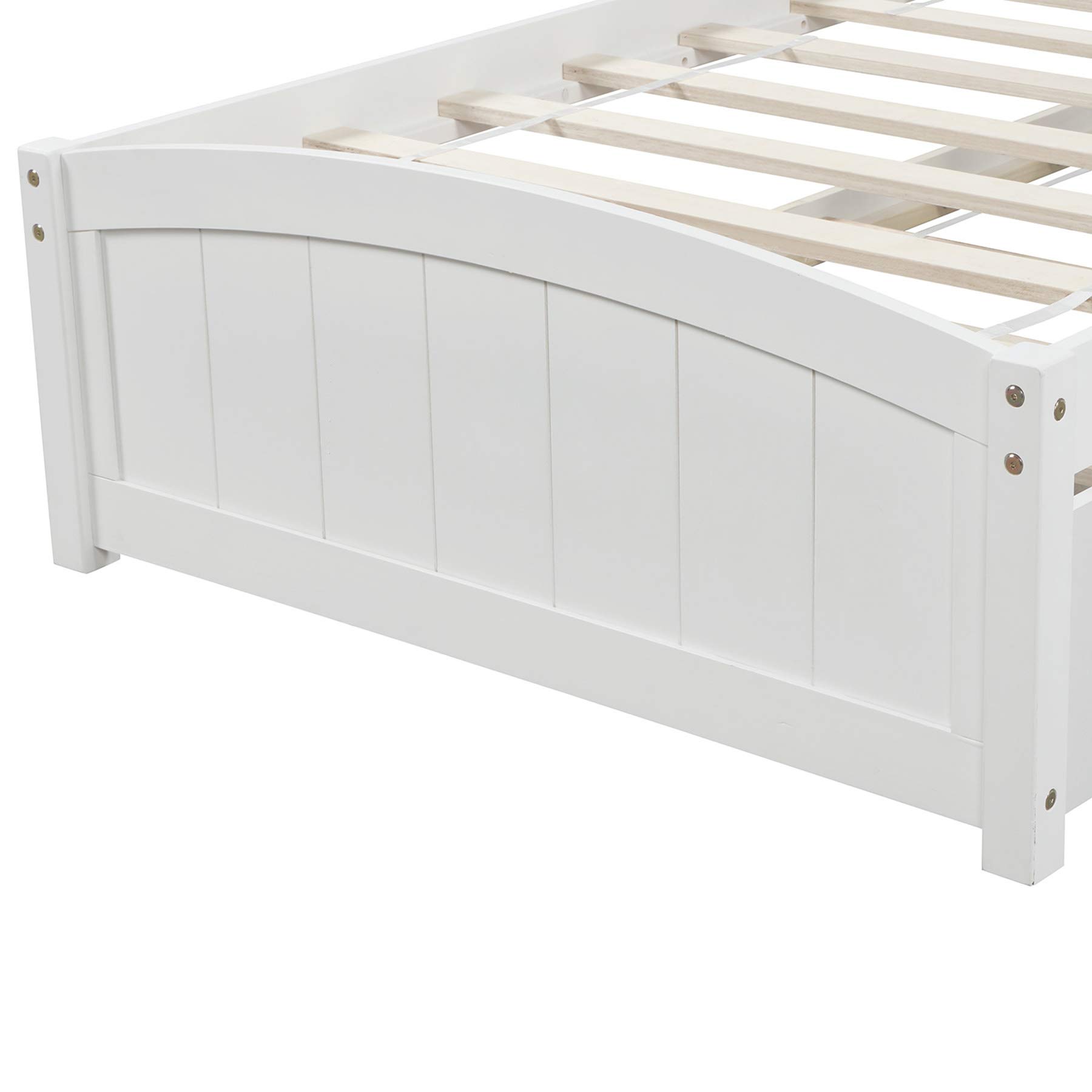 Merax Twin Size Wood Platform Bed Frame with Trundle - No Box Spring Needed, White - Perfect for Kids' Rooms, Guest Bedrooms & Small Spaces