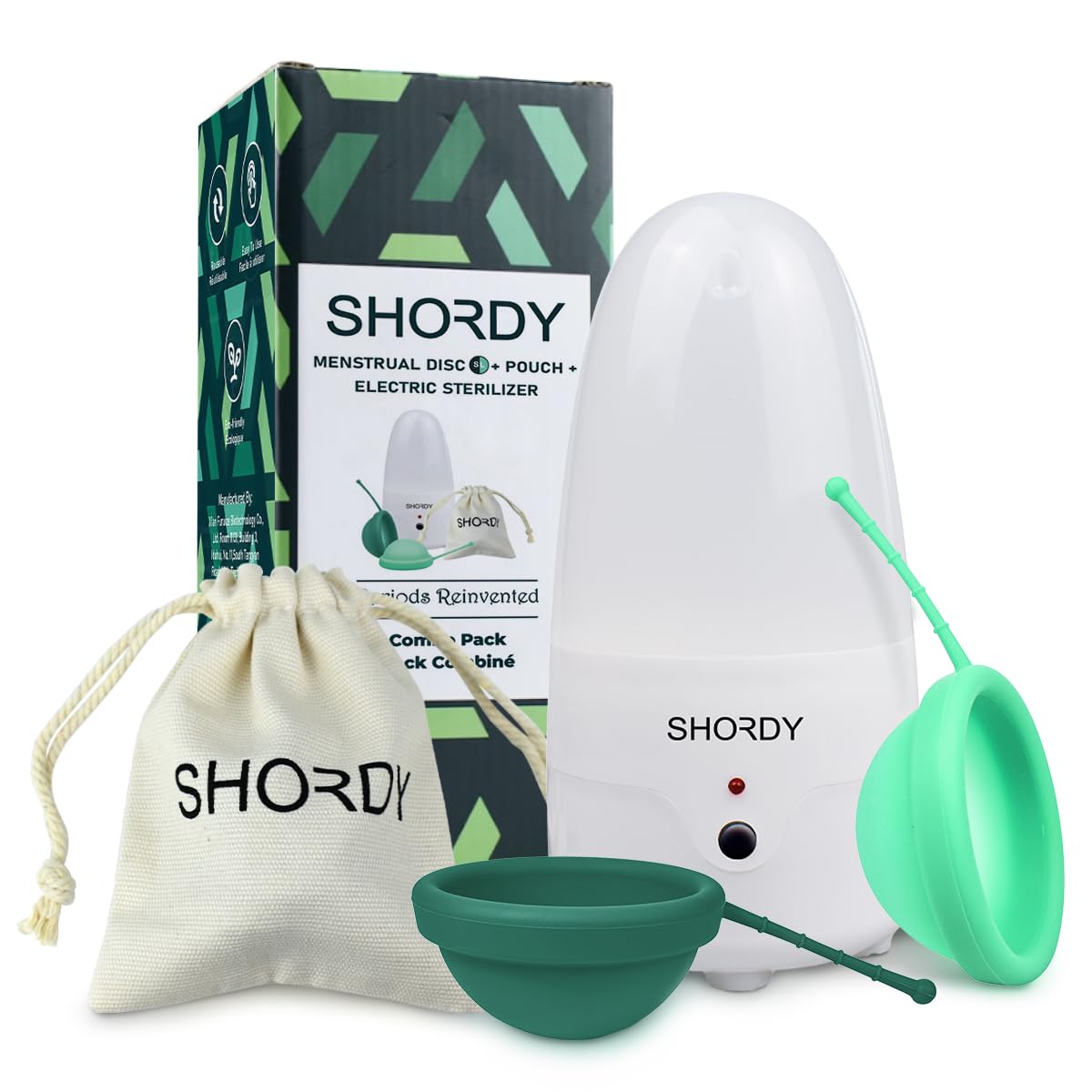 Shordy Reusable Menstrual Disc Combo Pack with Sterilizer – Small & Large Sizes | 12-Hour Leak-Free Protection | 100% Medical-Grade Silicone | Non-Toxic & Metal-Free | Perfect for Light to Heavy Flow | Ideal for Travel, Workouts & Overnight Use