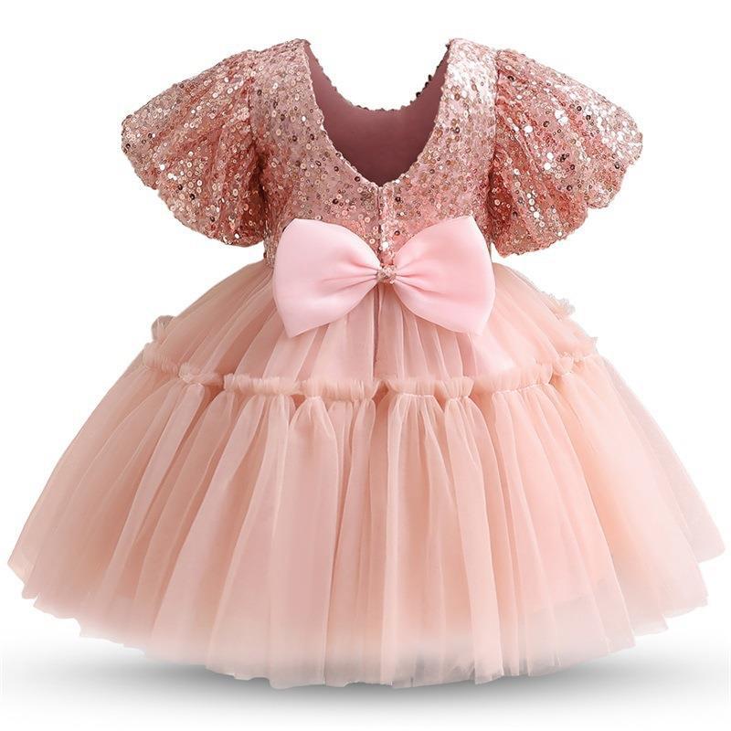 First Communion Dress for Girls - Sparkling Sequin Panel & Tulle Mesh Princess Gown - Perfect for Weddings, Baptisms & Special Occasions
