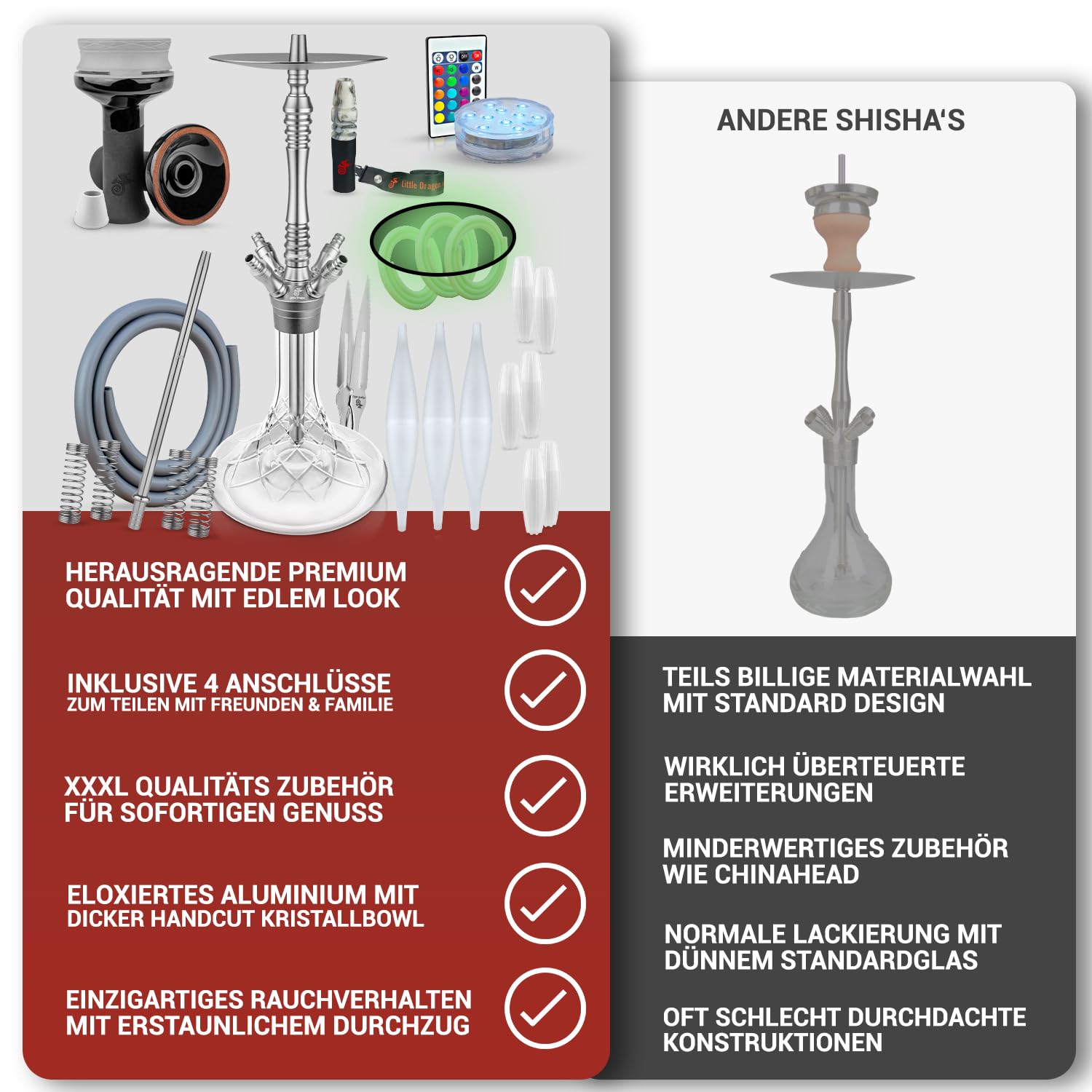 Premium Hookah Set with 4 Hoses - Elegant & Flavorful Hookah Pipe with Click System & Accessories for Ultimate Smoking Experience - Perfect for Parties, Lounges & Relaxation