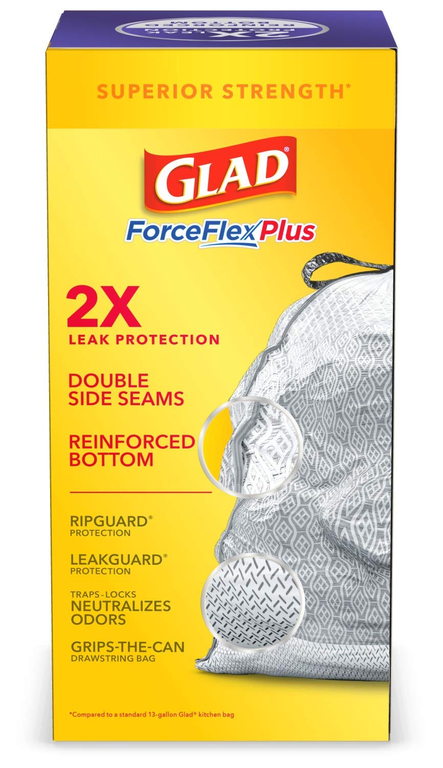 Glad ForceFlexPlus Tall 13 Gallon Drawstring Trash Bags with Febreze Freshness - Lavender Scented Heavy Duty Garbage Bags (34 Count) for Kitchen, Bathroom & Office Waste Disposal
