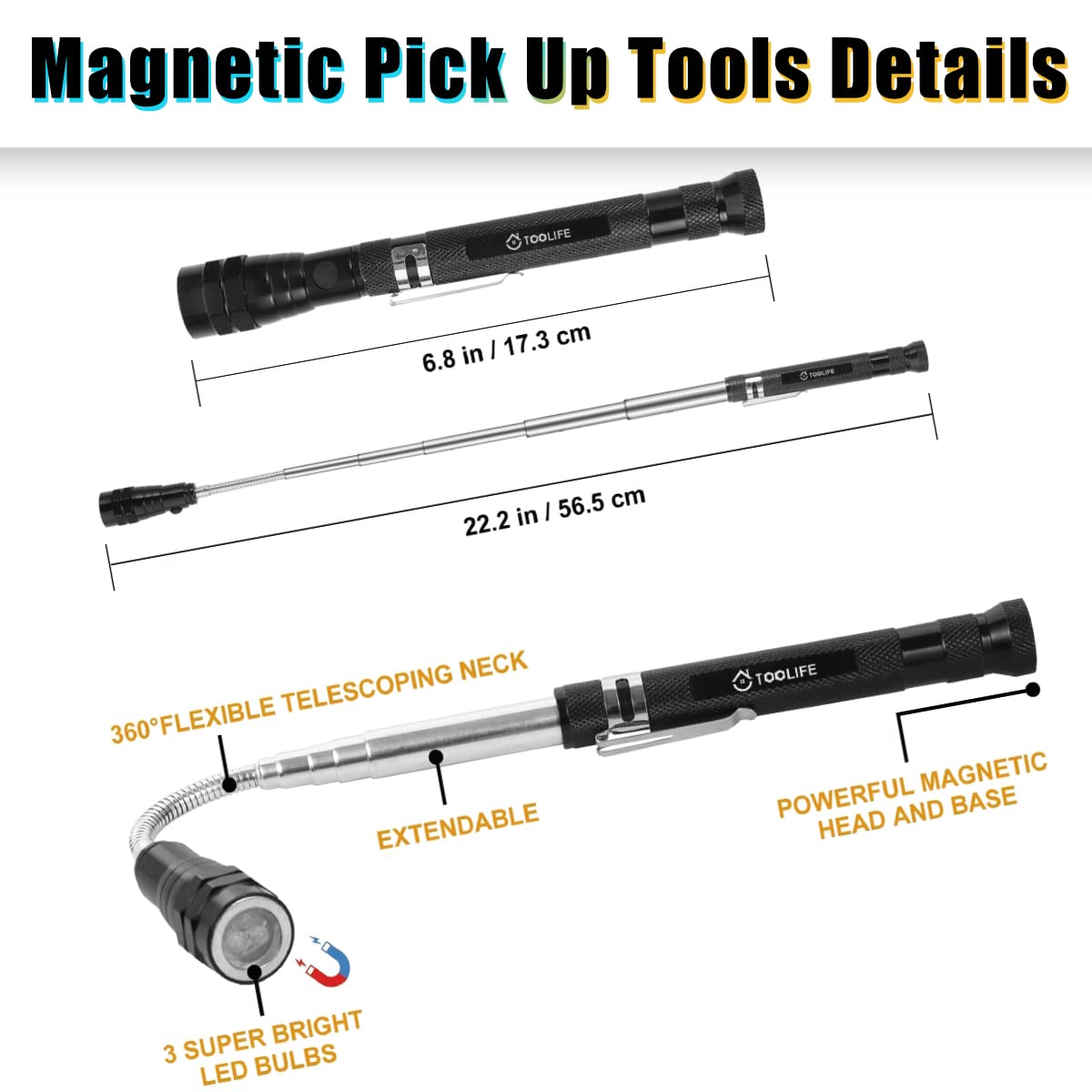 TOOLIFE Telescoping Magnetic Pickup Tool - Extendable 36
