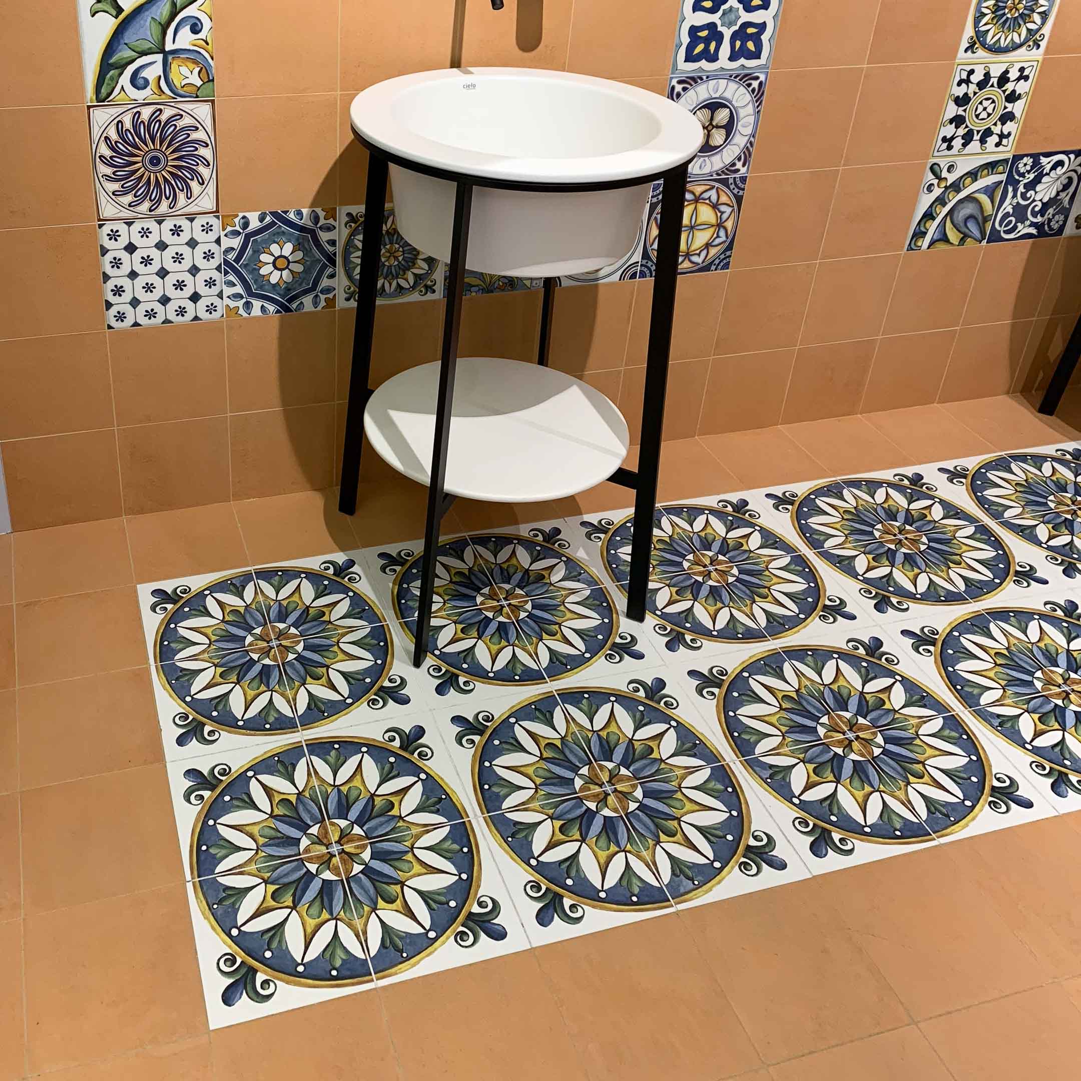 Vita Sole 01 Spanish Encaustic Cement Tiles - Handmade Orange County Floor & Wall Tiles for Kitchen, Bathroom, Patio Decor