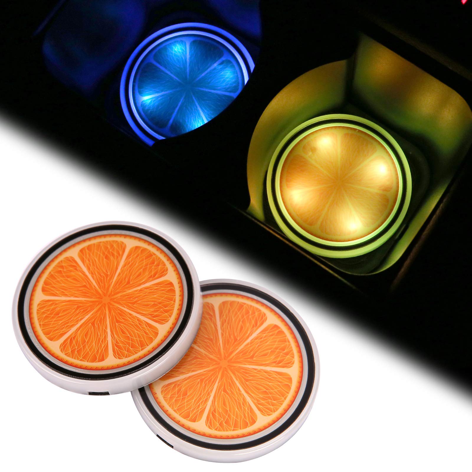 2 Pack LED Cup Holder Lights with 7 Color Changing - USB Charging Car Coaster Mat & Interior Atmosphere Lamp - Perfect for Night Driving, Car Decor, and Party Lighting Accessories