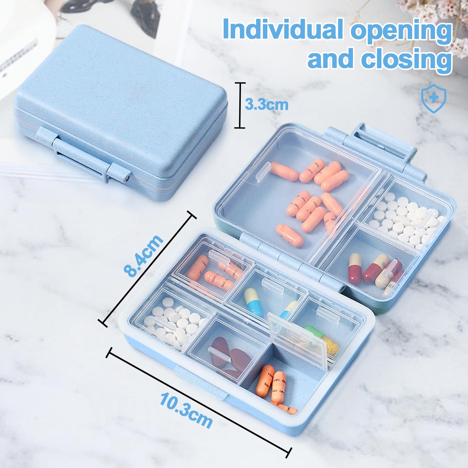 7-Day Travel Pill Organizer with 9 Compartments - Portable Daily Pill Box for Purse or Bag (Blue) | Perfect for Medication Management at Home, Work, or On-The-Go Travel